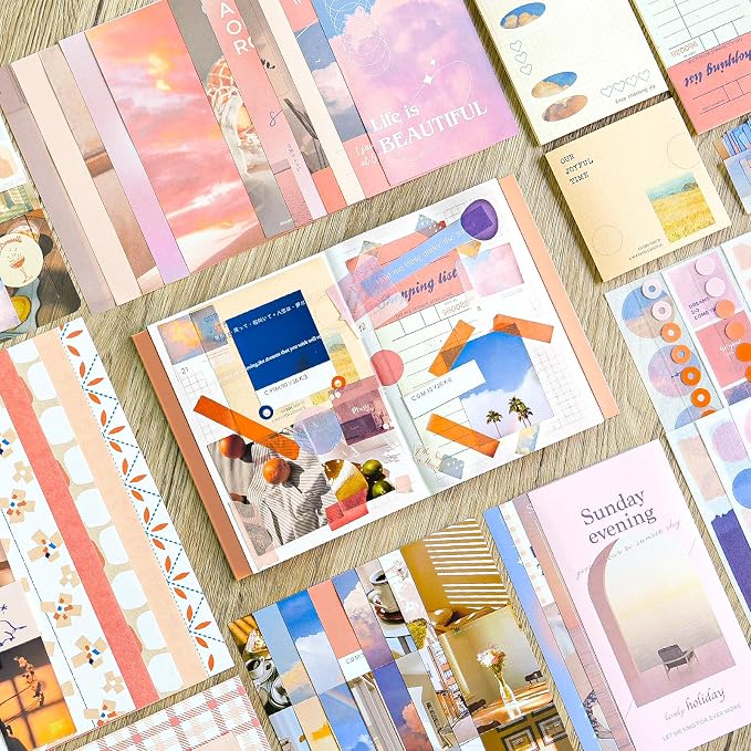 Scrapbooking Supplies Kit, A6 Grid Notebook, Aesthetics Junk Journal Kit