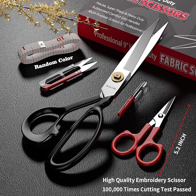Fabric Scissors Tailor Sewing Shears - 9 Inch Heady Duty Scissors for Fabric Cutting Professional Ultra Sharp Cloth Tailor Scissors Multipurpose Utility Dressmaker Leather Titanium Scissors (9Inch)