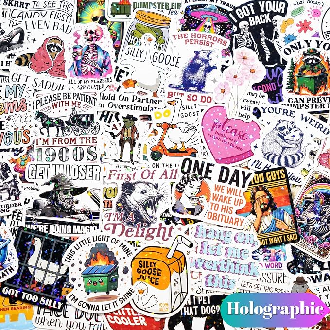 200 PCS Funny Holographic Stickers for Adults, Waterproof Vinyl Sarcastic Meme Decals for Laptop, Water Bottle, Phone, Kindle, Journal, Scrapbook, Bumper, Skateboard, Luggage, No Repeats