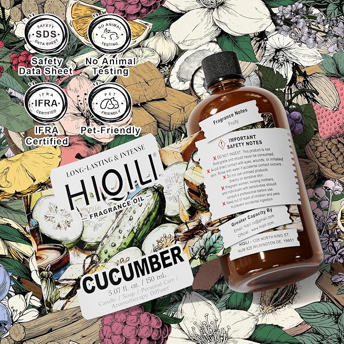 HIQILI Cucumber Fragrance Oil for Diffuser, DIY Soap & Candle - 5.07 Fl Oz