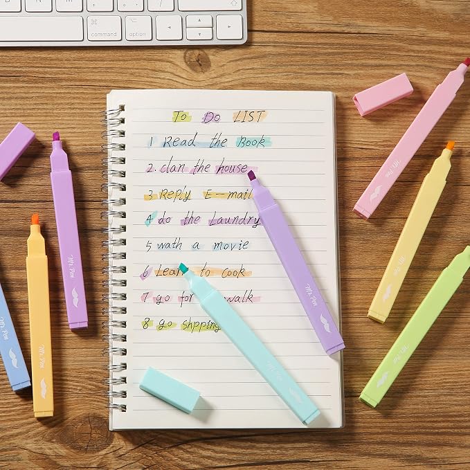 Mr. Pen- Aesthetic Highlighters No Bleed, 8 Pack, Assorted Colors | Chisel Tip, Cute Highlighters Assorted Colors for Journaling, Highlighting, Underlining, Fast Dry, Back to School Supplies
