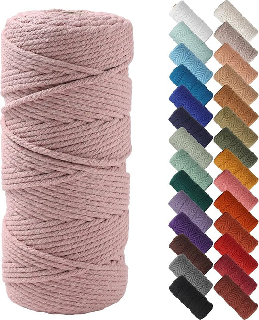 NOANTA Dusty Pink Macrame Cord 3mm x 109yards, Cotton Rope Macrame Yarn | Macrame Rope Supplies, 3 Strand Twisted Cotton Yarn String, Cotton Cord for Wall Hanging, Plant Hangers, Crafts, Knitting