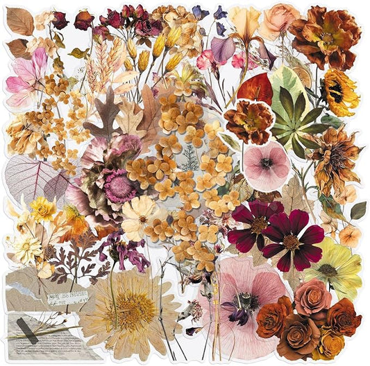 Transparent Flora Scrapbook Stickers 50 Pack, Vintage Aesthetic Flowers Stickers for Scrapbook Journal, Waterproof for Water Bottles Laptop Phone Scrapbook Supplies DIY Crafts(colours-F17)