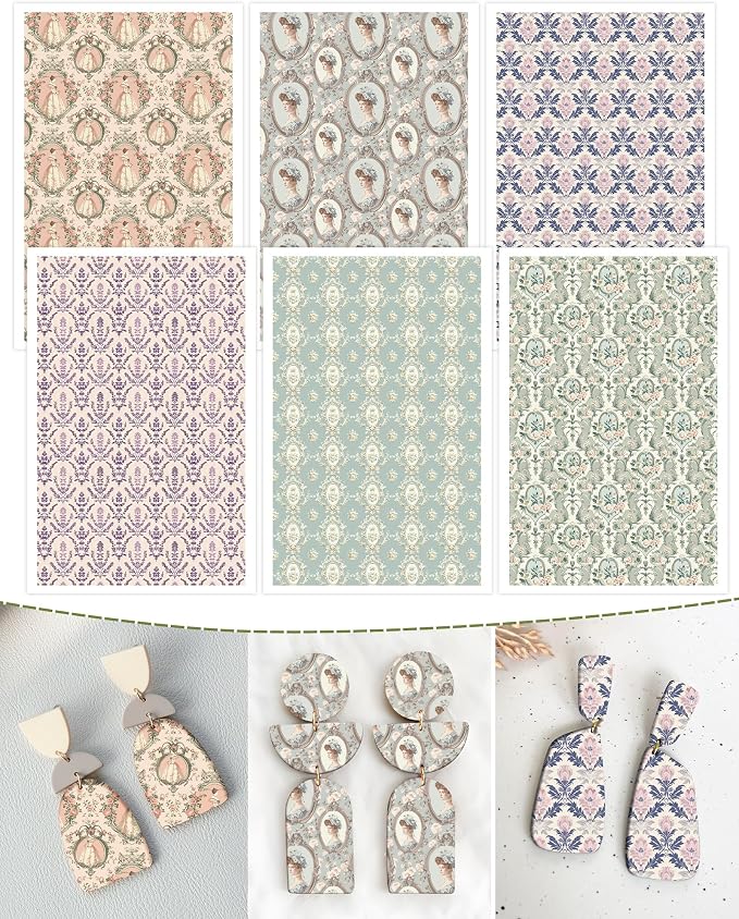 Puocaon Retro Clay Transfer Paper - Vintage Transfer Sheets for Polymer Clay Earrings Jewlery