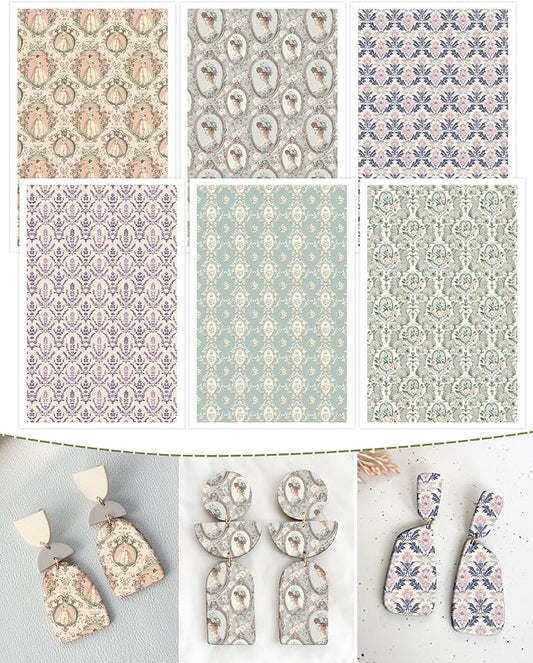 Puocaon Retro Clay Transfer Paper - Vintage Transfer Sheets for Polymer Clay Earrings Jewlery