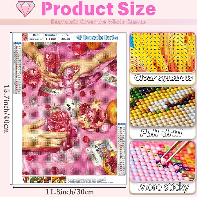 DAZZLEDOTS Pink Diamond Art Kits for Adults, Cherry Drink Diamond Painting