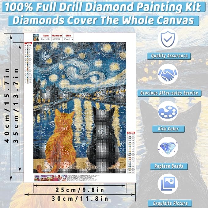 4 Pack Black Cat Diamond Art Kits for Adults Diamond Painting Kit Beginner