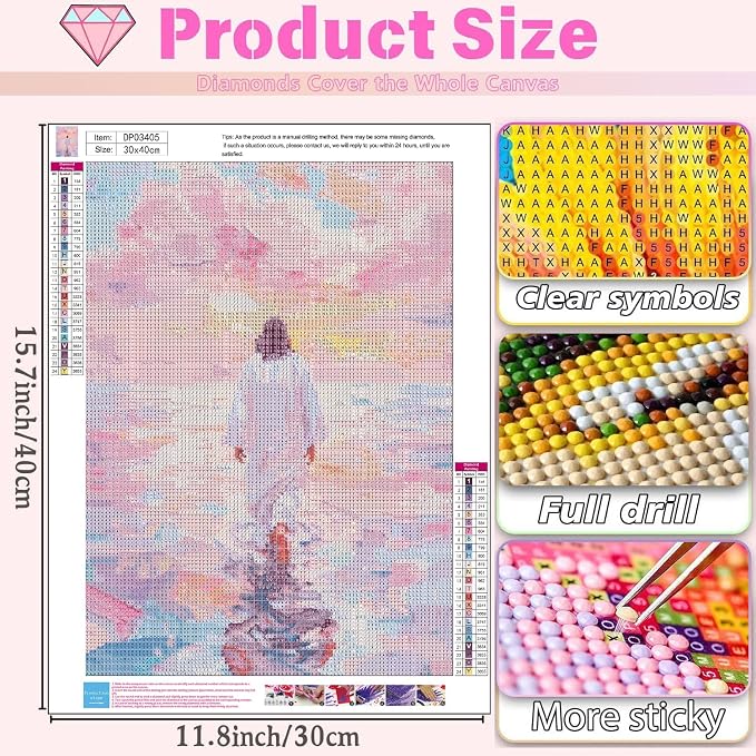 Pink Jesus Diamond Art Kits for Adults Square Diamond Painting Kit