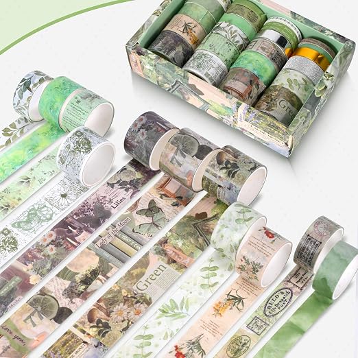 24 Rolls Flower Decorative Washi Tape Set (Secret Garden Series) | Adhesive Wahi Tape For DIY Art Crafts,Planners, Bullet Journaling,Gift Wrapping,Scrapbooking and Junk Journal Supplies