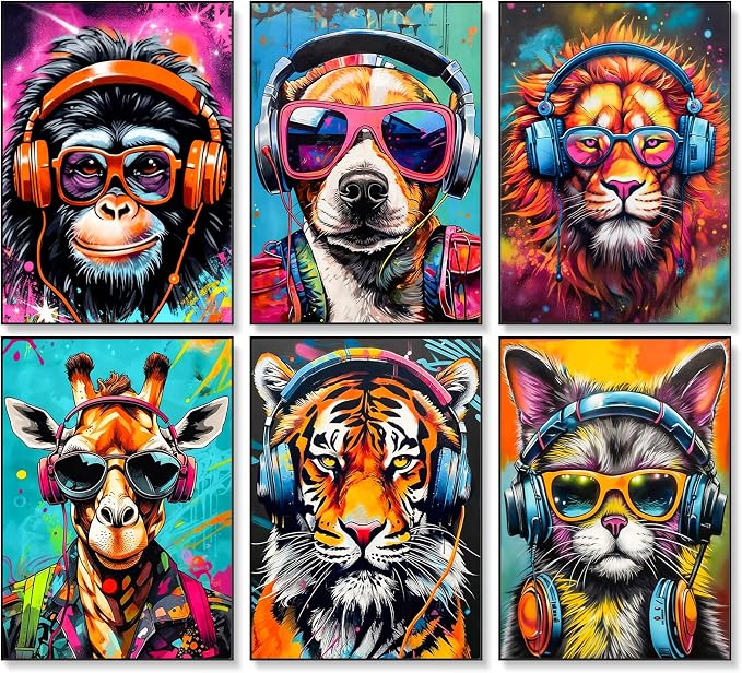 Okarina 6 Pack Paint by Numbers Kit for Adults & Beginners, Animals Designs | Paint by Number Kits on Canvas without Frame, 10x14 Inch, DIY Painting Kit for Home Wall Decor, Gifts for Women & Men