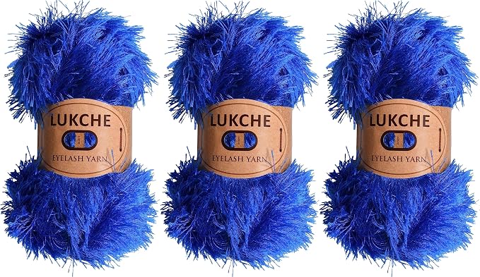 Eyelash Fun Fur Yarn Premium 100% Polyester 164 Yds (150 Mt), 3.53 Oz (100 Gr) Colorful Crochet Yarn Dıy Hand Knitting (Royal Blue, 3 Skein)