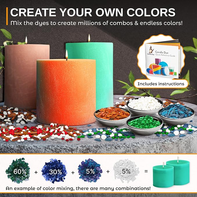 Candle Dye for Soy Wax – 16 Colors Wax Dye Chips for Candle Making | Highly Concentrated Candle Wax Dye for Soy Wax, Beeswax, Paraffin – Candle Color Dye - Premium Candle Dye Chips
