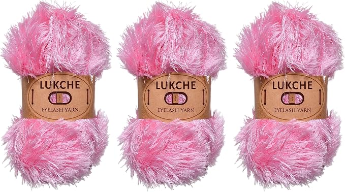 Eyelash Fun Fur Yarn Premium 100% Polyester 164 Yds (150 Mt), 3.53 Oz (100 Gr) Colorful Crochet Yarn Dıy Hand Knitting. (Pink, 3 Skein)