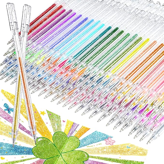 100 Colors Glitter Gel Pens, Colored Sparkle Metallic Gel Ink Pens, Coloring Pen Markers with Shimmer Effect for Adult Coloring Books, Journaling Supplies, Writing Drawing DIY Crafts Taking Office