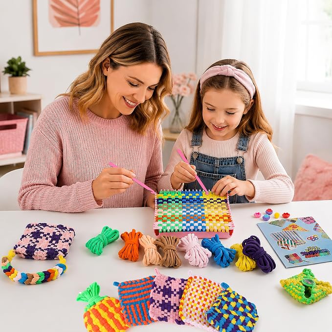 Weaving Loom Kit for Kids - DIY Potholder Craft Loops Set Girls Age 6-12