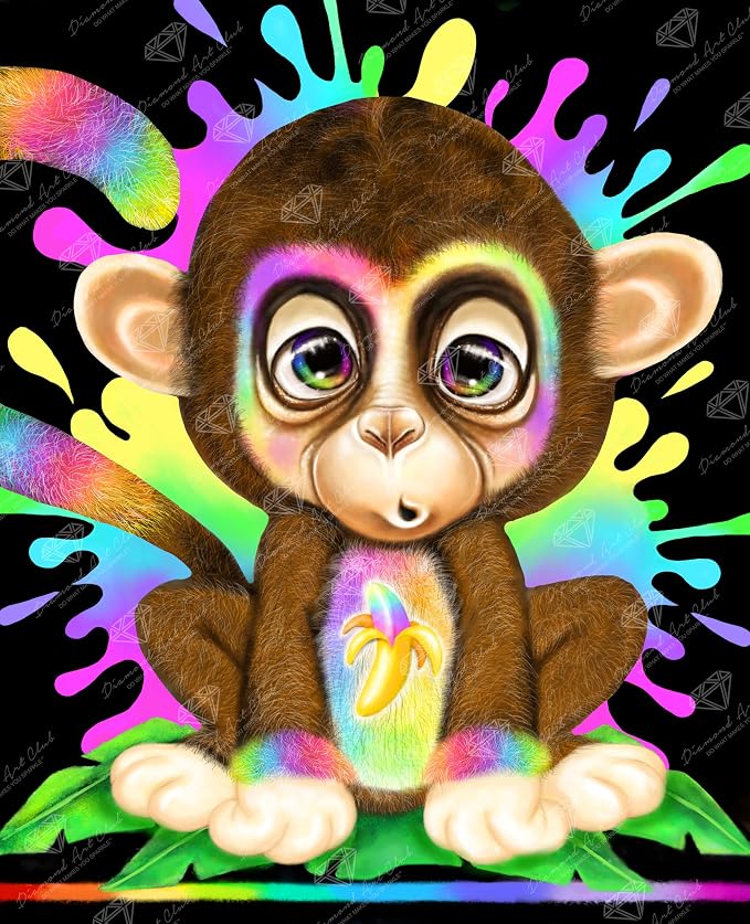 DIAMOND ART CLUB Rainbow Lil Monkey Diamond Art Kits for Adults