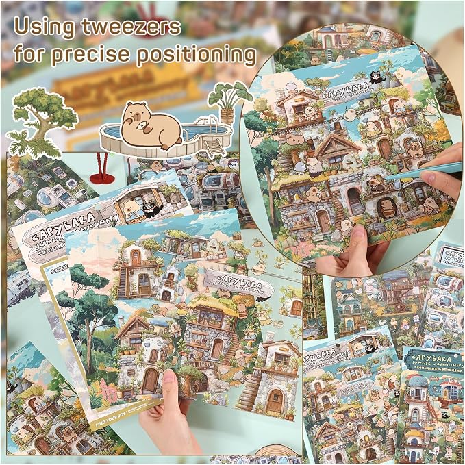 Girls DIY Miniature 3D Scene Stickers, 4 Sets, for Crafts and Scrapbooking