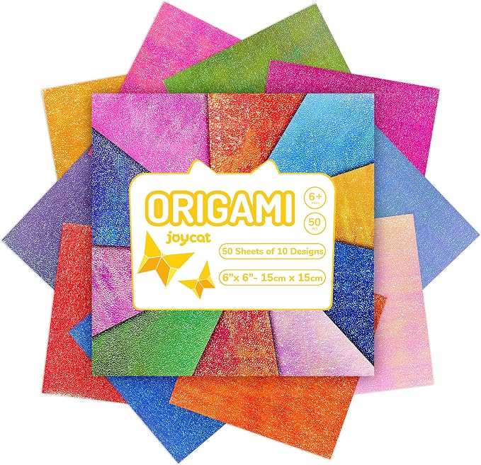 JoyCat Textured Origami Paper, 50 Sheets with Artistic Patterns, 6x6 Inch | Durable textured sheets with artistic patterns hold crisp folds and add tactile detail to origami, cards and paper crafts.