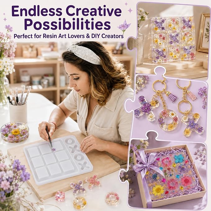 LET'S RESIN Large Tic Tac Toe Resin Mold 2Pcs, Tic Tac Toe Molds for Resin Casting, Large Epoxy Resin Silicone Molds for DIY Tabletop Board Game,Travel Game