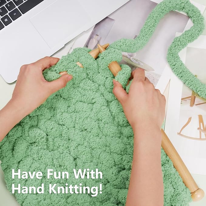 Cozyful Chunky Yarn for Hand Knitting - #10 Chunky Chenille Yarn, Jumbo Big Thick Chunky Yarns for Crocheting, Super Bulky Chunky Knit Blanket Yarns, 8 Skein (22 yds 8 oz Each Skein), Soft Sage Green
