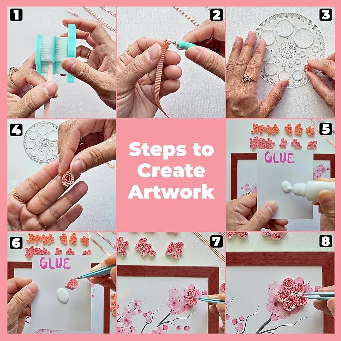 MY CREATIVE CAMP Paper Quilling Kit for Beginners – DIY Craft Kit for Kids, Teens & Adults with Tools, Instructions & Storage, Creative Art Projects & Wall Décor (Cherry Blossom Kit)