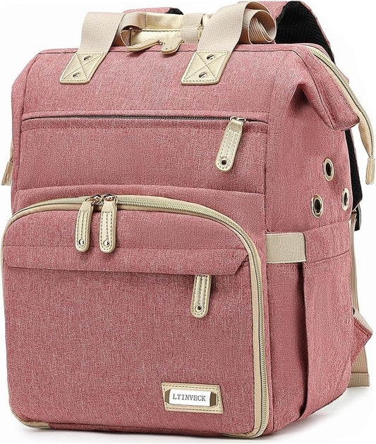LTINVECK Knitting Bag Backpack,Yarn Storage Organizer Travel Crochet Bag,Large Capacity Tote Bag Yarn Holder Case for Carrying Projects, Knitting Needles, Crochet Hooks Pink