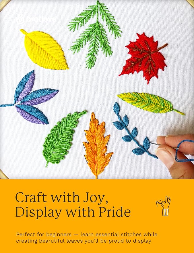 Bradove Leaves and Flowers Embroidery Kit for Beginners with Patterns | Beginner Embroidery Kit for Adults and Kids, Hand Embroidery for Beginners, Learn to Embroider Kit Adult Beginner