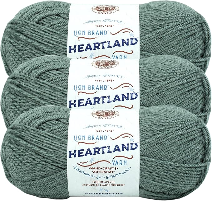 Lion Brand Yarn, Heartland Crochet Yarn, Petrified Forest, Green, 3 Pack