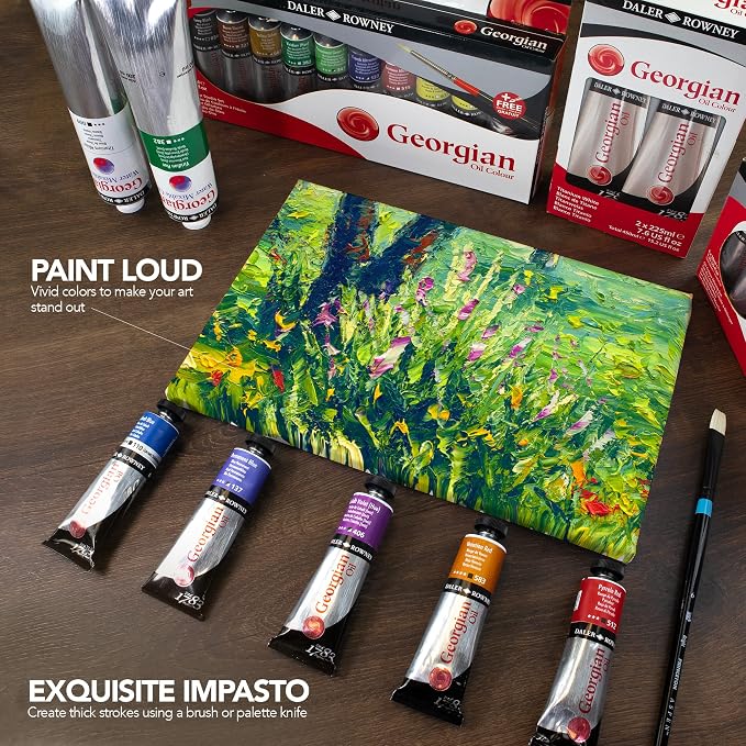Daler Rowney Georgian Oil Paint Cadmium Yellow 38ml Tube - Art Paints for Canvas Paper and More - Oil Painting Supplies for Artists and Students - Artist Oil Paint for Any Skill Set