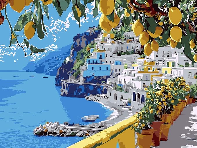 Seaside Scenery Paint by Numbers Kit for Adults,Color By Numbers for Adults | Scenery Decor Painting by Number On Canvas, Paint Number Artist Funny Without Frame DIY, Home Wall Decor, 12x16in