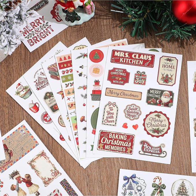 400+ Christmas Waterproof Vinyl Sticker Book, Cute Christmas Aesthetic Stickers for Kids, Funny Stickers for Adults, Holiday Planner Stickers for Journaling, Scrapbooking, Santa Snowman Reindeer Gifts