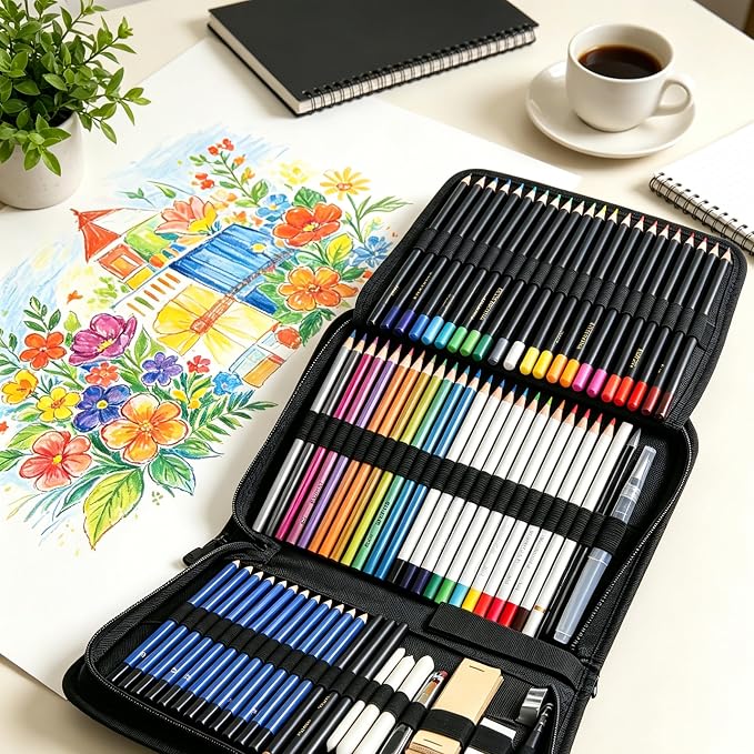Smilo 76-Piece Art Supplies Sketching Kit with Sketchbook and Travel Case