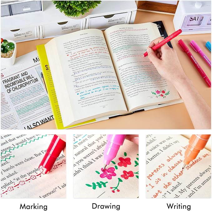 10 Colors Curve Highlighter Pens Set, 10 Different Shapes Dual Tip Markers, Cool Pens for Journal Planner Scrapbook Art Office School Supplies for Kids Adults