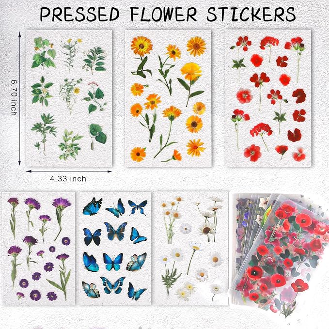 Arme Scrapbook Flower Stickers Floral Stickers(590 PCS, 48 Sheets)