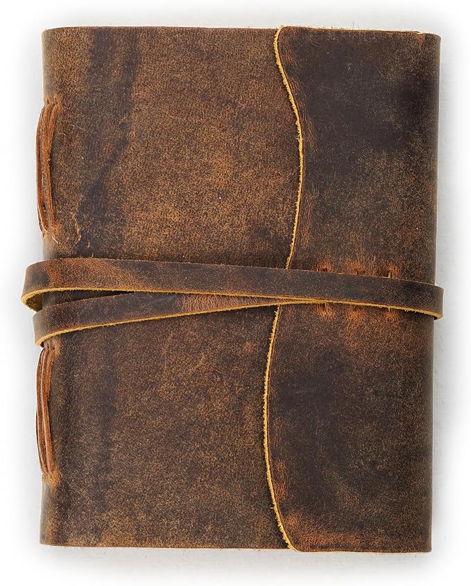 LEATHER VILLAGE Leather Journal Edge Cut, Distressed Brown 7x5.