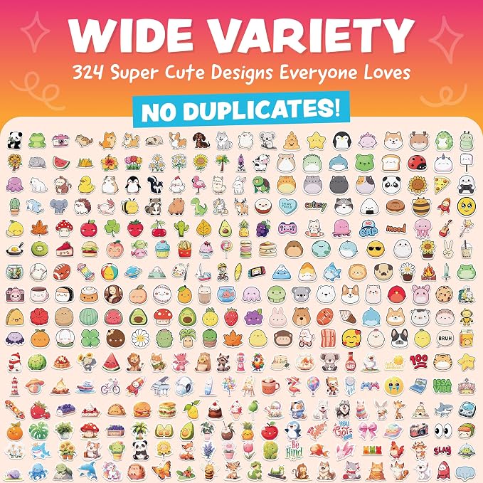 Cute Stickers for Kids Classroom Decor - 324pc Kawaii Water Bottle Stickers for Teens - Waterproof Vinyl Teacher Reward Stickers for Water Bottles - Back to School Supplies - Classroom Must Haves
