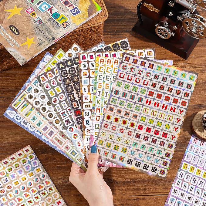 2600+ Pcs Retro Alphabet Sticker Book, Vintage Letter Decorative Stickers for Junk Journal Scrapbooking Planner Card Making, Ideal DIY Craft Gift for Women Teens Girls
