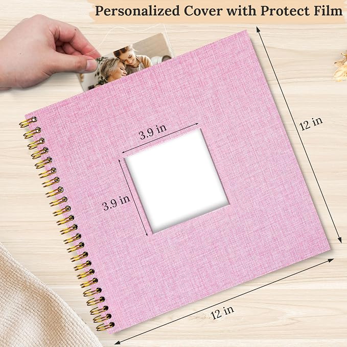 12"x12" Scrapbook Photo Album Linen Cover 40 Sheets 80 Pages White Paper | Pink Hardcover Kraft White Pages Memory Book, for Travel Wedding Guest Book Christmas Baby Shower Fits 4x6 & Instant Photos