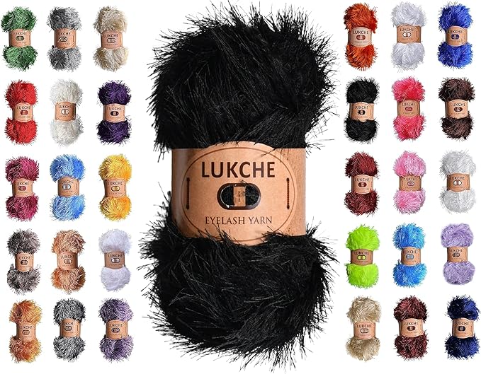 Eyelash Fun Fur Yarn Premium 100% Polyester 164 Yds (150 Mt), 3.53 Oz (100 Gr) Colorful Crochet Yarn Dıy Hand Knitting. (Black, 1 Skein)