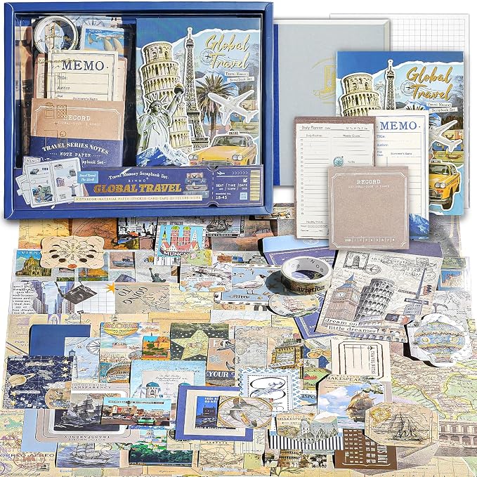 Travel Scrapbooking Supplies Kit, A6 Notebook, Vintage Junk Journaling Kit
