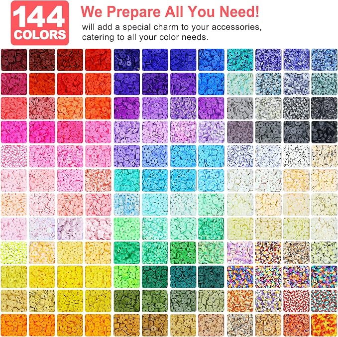 Redtwo 23000Pcs Clay Beads Friendship Bracelet Making Kit | 7 Boxes 144 Colors Beads Set for Friendship Jewelry Making Kit with Pendant Charms, Crafts Gifts for Girls Ages 6-12 Kids