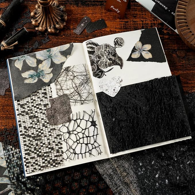 50 Sheets Black Textured Scrapbook Paper,Junk Journal Scrapbooking Supplies