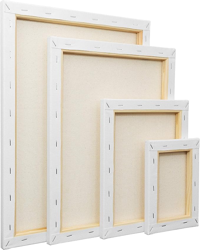 FIXSMITH Stretched Canvas, Multipack of 8, 5x7, 8x10, 11x14 & 12x16 Inches - 2 of Each, 100% Cotton, 8 oz Gesso-Primed, Art Supplies for Acrylic and Oil Painting.