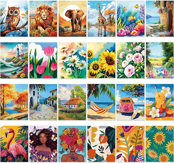 Sherr 24 Pcs Pre Drawn Canvas for Adult, Mixture, 8 x 10 Inch