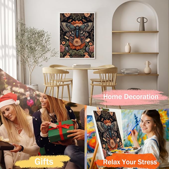 Yunruily Paint by Numbers Kits for Adults - Vintage Butterfly Adult Paint by Number Kits on Canvas,Paint by Number for Adults for Gifts Home Wall Decor 16x20inch