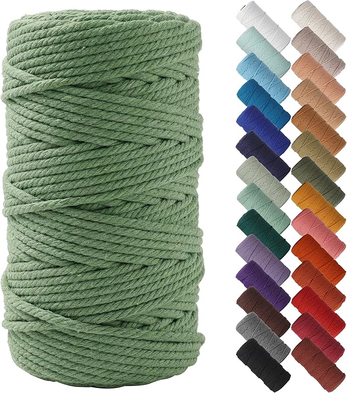 NOANTA Avocado Green Macrame Cord 4mm x 109yards, Cotton Rope Macrame Yarn | Macrame Rope Supplies, 3 Strand Twisted Cotton Yarn String, Cotton Cord for Wall Hanging, Plant Hangers, Crafts, Knitting