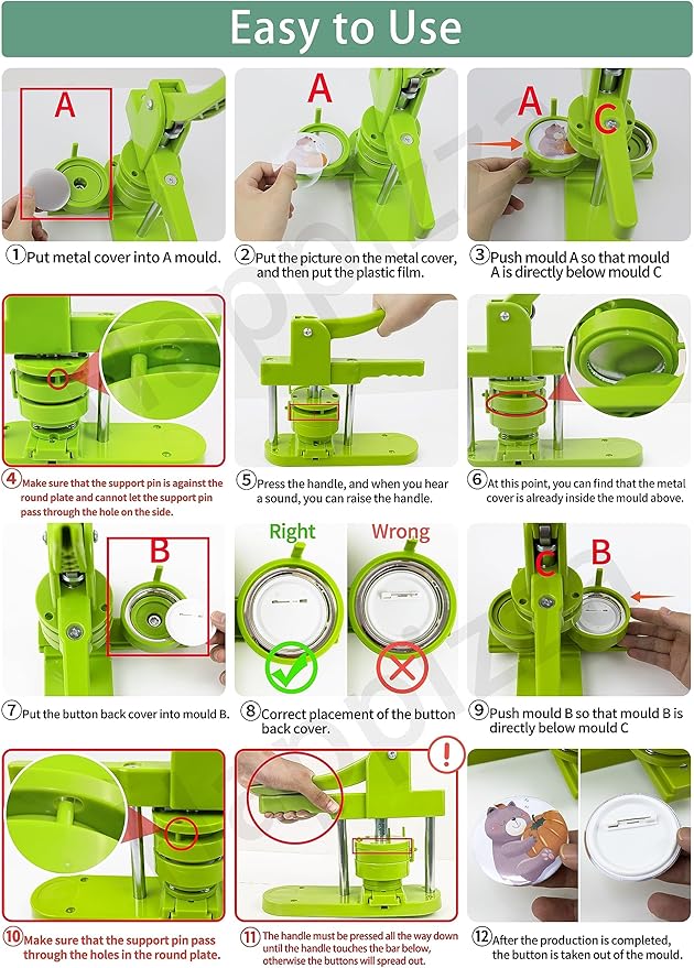 Happizza Button Maker Machine Multiple Sizes, Pin Maker Machine 1+1.25+2.25 inch, Interchangeable Button-Models Badge Button Press Machine with 300 Sets 25+32+58mm Button Maker Supplies&Circle Cutter