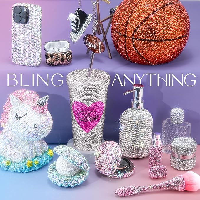 2 Boxes 70000PCS Rhinestones Kit, Rhinestones 3mm 24 Color & Silver 2/3/4/5/6mm Resin Flatback Gems for Diamond Art, Bedazzler Kit with 4Pcs B7000 Jewelry Glue for DIY Crafting Crafts Decor