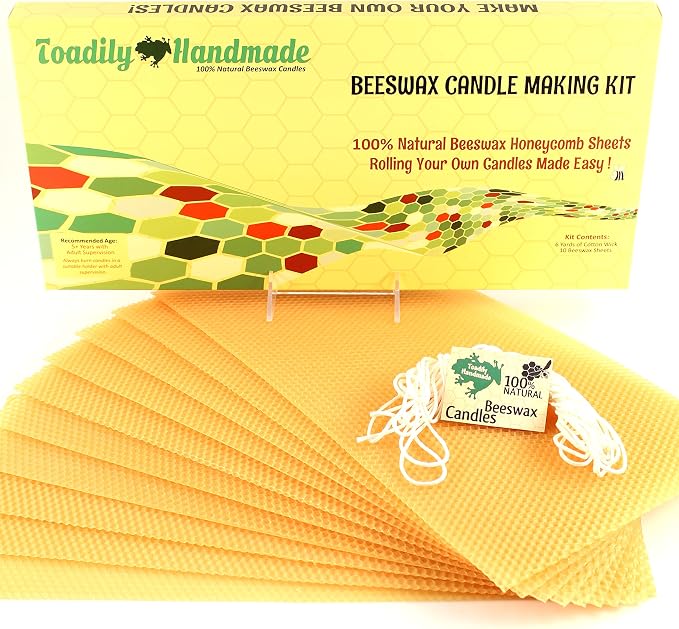 Make Your Own Beeswax Candle Kit - Includes 10 Full Size 100% Beeswax Honeycomb Sheets in Gold and Approx. 6 Yards (18 Feet) of Cotton Wick. Each Sheet Measures Approx. 8" x 16 1/4".