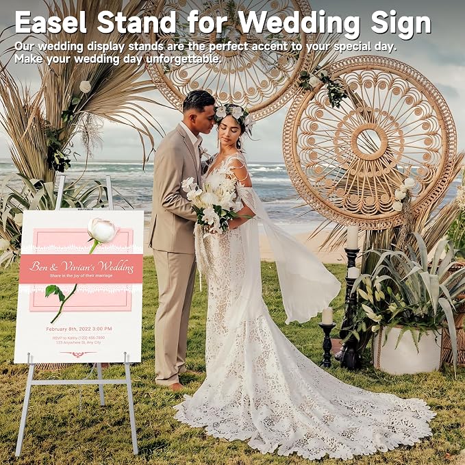 Easel Stand for Sign, Metal Display Easel with Adjustable Chain,Silver